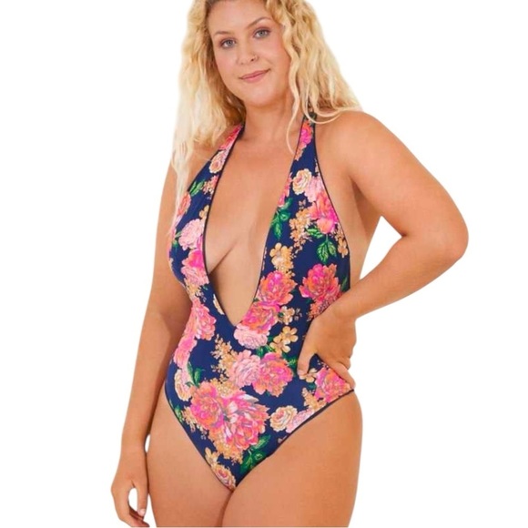 New! Maaji Reversible Cheeky Cut Plunge One Piece - Indigo Blue Tiky‎ - Picture 3 of 9